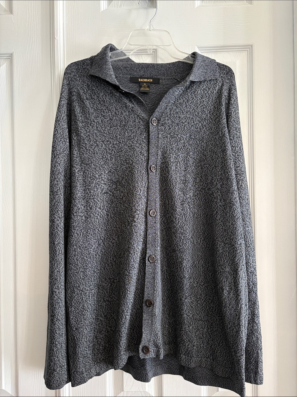 Bachrach 100% Silk Men's Black Gray Button front long sleeve Sweater cardigan XL